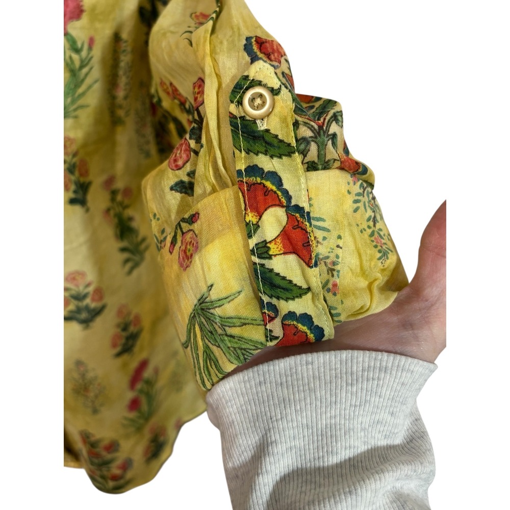 Vintage Goa Women's Yellow Floral Embroidered Tunic Shirt Size L - B13 - Picture 4 of 10